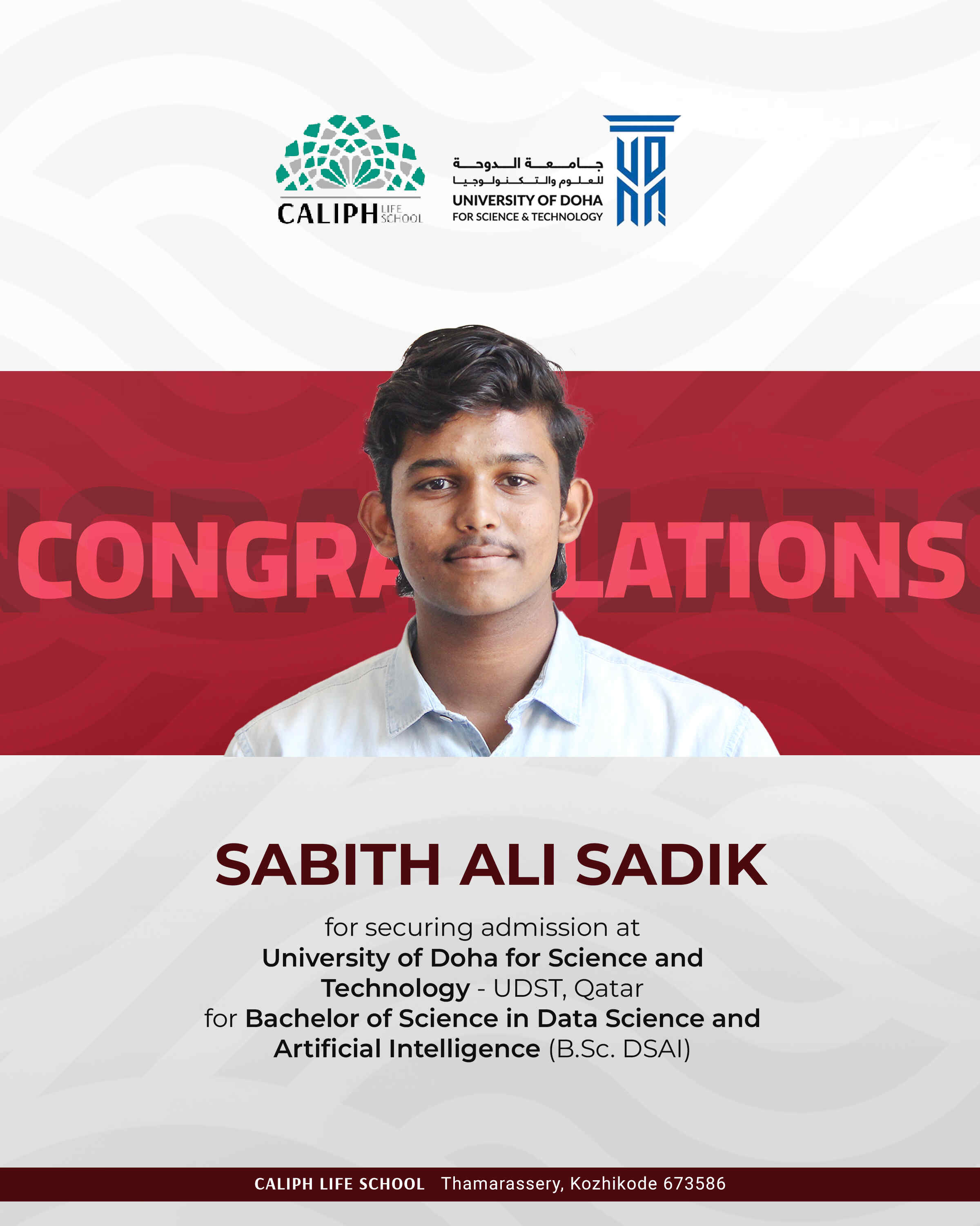 SECURED ADMISSION AT DOHA UNIVERSITY